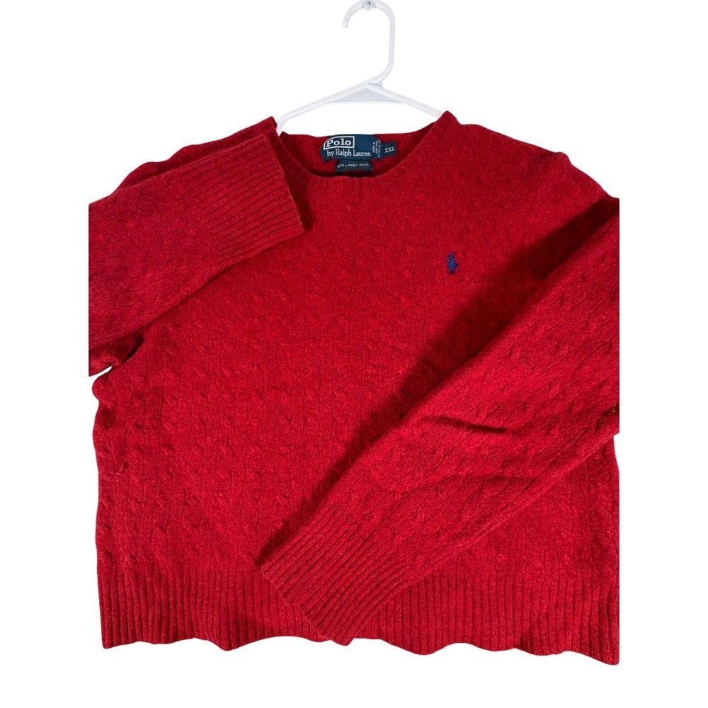 Polo Ralph Lauren Red Cable Knit Lambswool Sweater Mens XXL Italian Yarn